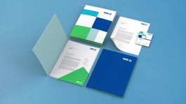 Geschäftsausstattung der WE;D GmbH mit Pressemappe, Briefbogen und Visitenkarte im Corporate Design – Branding für WE;D GmbH.