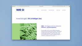 Screenshot der WE;D GmbH-Website mit Unternehmensclaim und visuellem Corporate-Design-Konzept – Branding für WE;D GmbH.