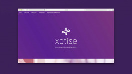 Screenshot der xptise-Website mit violettem Hero-Header, xptise-Logo und dem Claim „Educational Services by DMEA“. Oben befindet sich die Hauptnavigation mit Links zu „Über uns“, „Webinare“, „Newsletter“ und „Impressum/Datenschutz“.