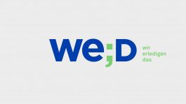 Logo mit Schriftzug „we;D“, grünem Semikolon und zwinkerndem Emoticon „;D“ – Branding für WE;D GmbH.